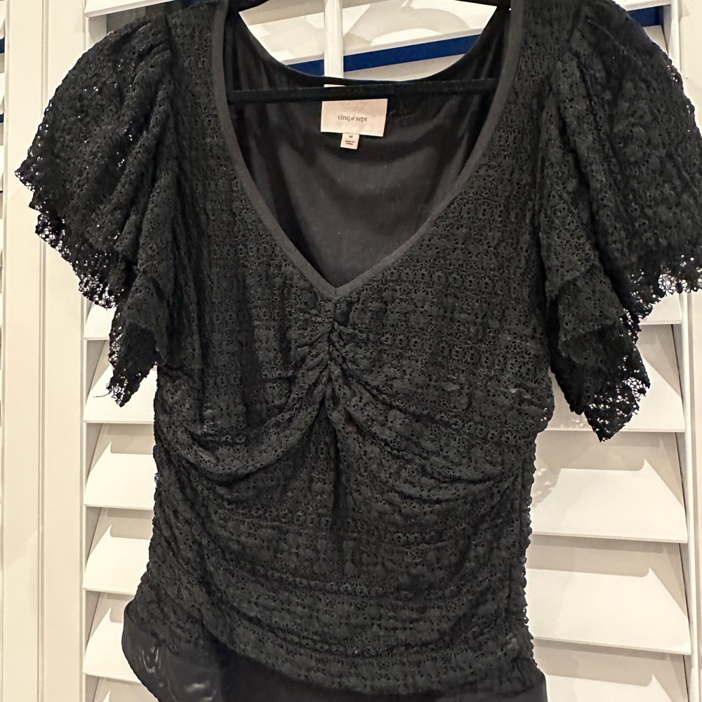 Cinq à Sept Black Lace Blouse